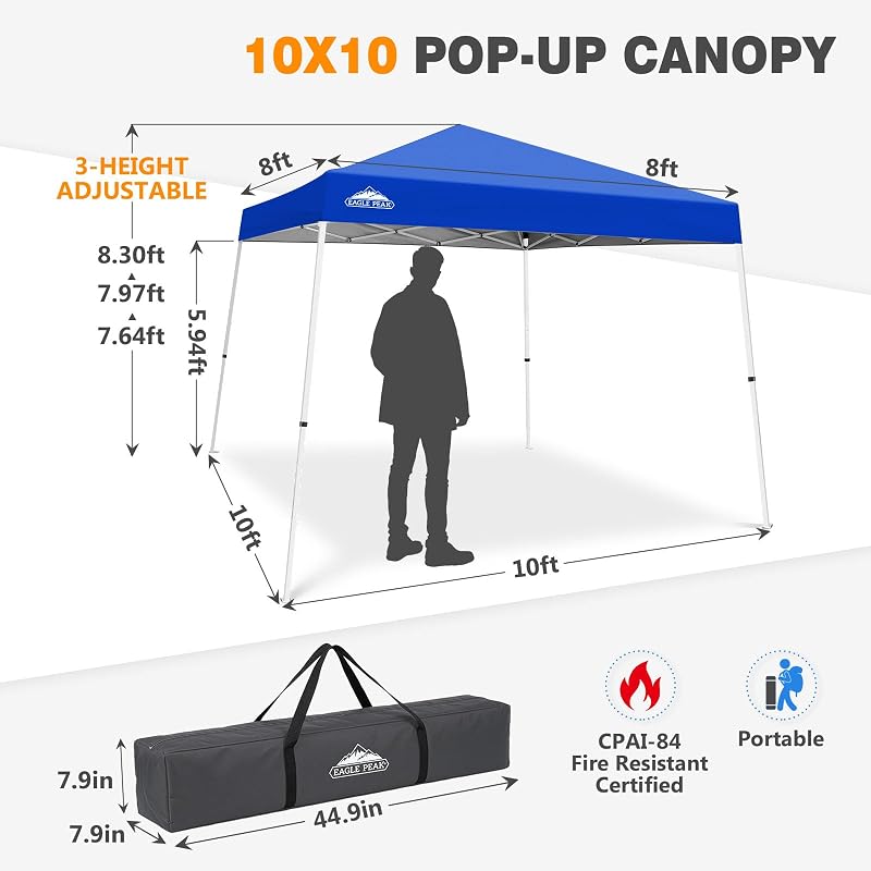 Eagle Peak 10x10 Slant Leg Pop Up Canopy Tent - Blue (Variation: Blue+10x10)