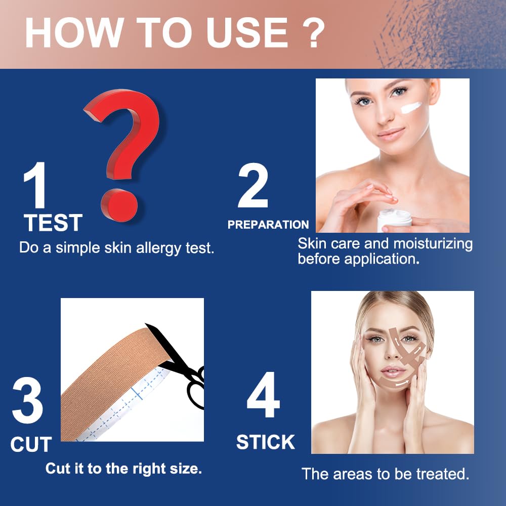 Akissos Facial Myofascial Lift Tape Face Lift Tape Face Toning Belts Anti Wrinkle Patches Anti Freeze Stickers Neck Lift Tape Unisex For Firming and Tightening Skin 2.5cm*5m