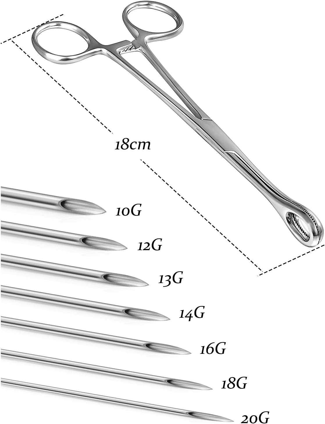 316L Surgical Steel Body Piercing Tools Kit - 9 Styles for Nose, Septum, Lip, Tongue & More