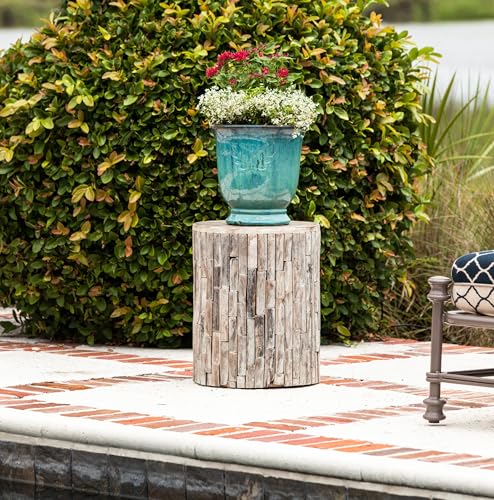 Balkene Home Elyse Round Rustic Garden Stool - Indoor & Outdoor Reclaimed Wood Side Table or Seating, Seasoned Patina Finish