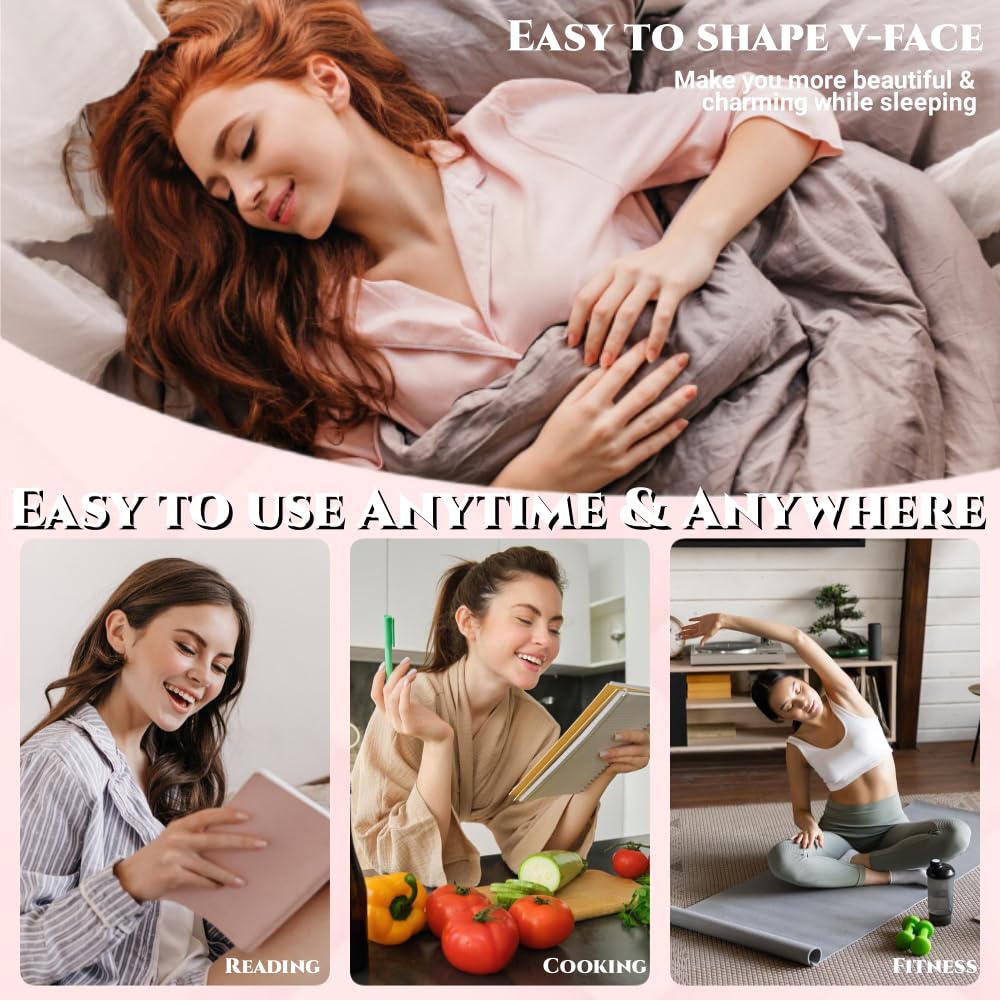 ROWMATE V Line Lifting Mask Chin strap for sleeping, V Line Lifting Mask for Women,Jaw Exerciser，Medium,Light Pink