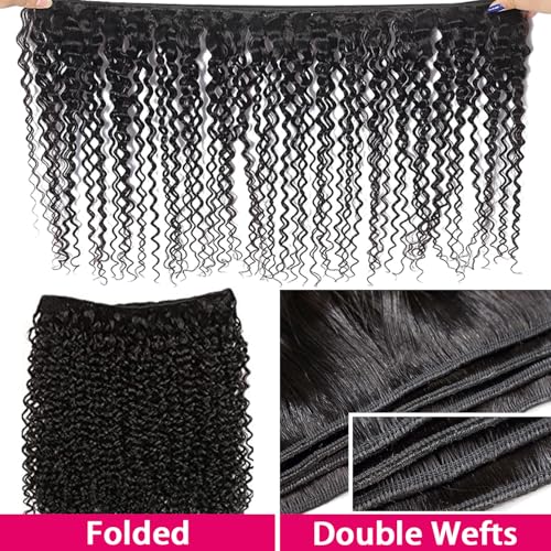 Kinky Curly Human Hair Extensions 14 16 18 20 Inch - Unprocessed Brazilian Virgin Hair Bundles for Black Women - Natural Black Color