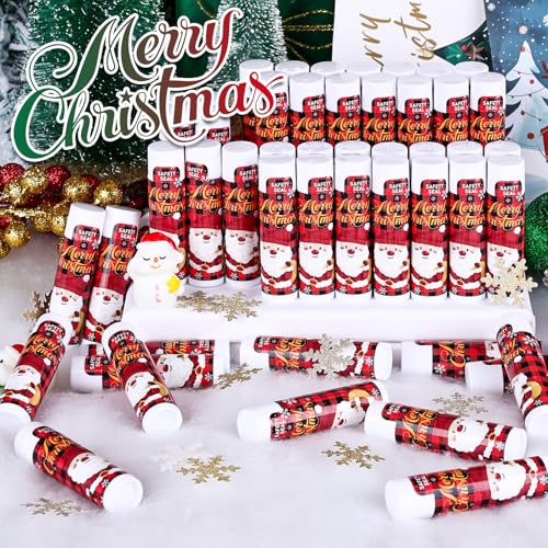 DMSKY Christmas Lip Balm Bulk 60 Pcs, Christmas Stocking Stuffers, Ideal Christmas Gifts for Women Men, Christmas Party Favors for Teachers Coworkers-Santa Claus
