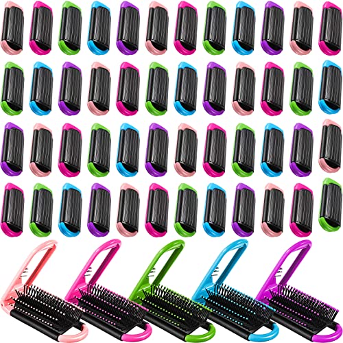 50 Pcs Travel Hair Brushes with Mirror, Foldable Portable Comb Set