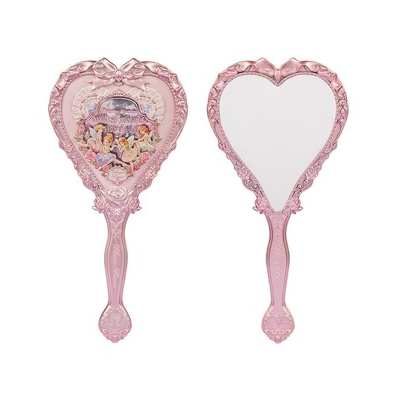 Flower Knows Midsummer Fairytales Handheld Mirror,Portable Vintage Mirror,Durable Metal Mirror,Cute & Aesthetic Princess Mirror,with Long Handle for Easy Holding,Gift for Girls(Milky Pink)