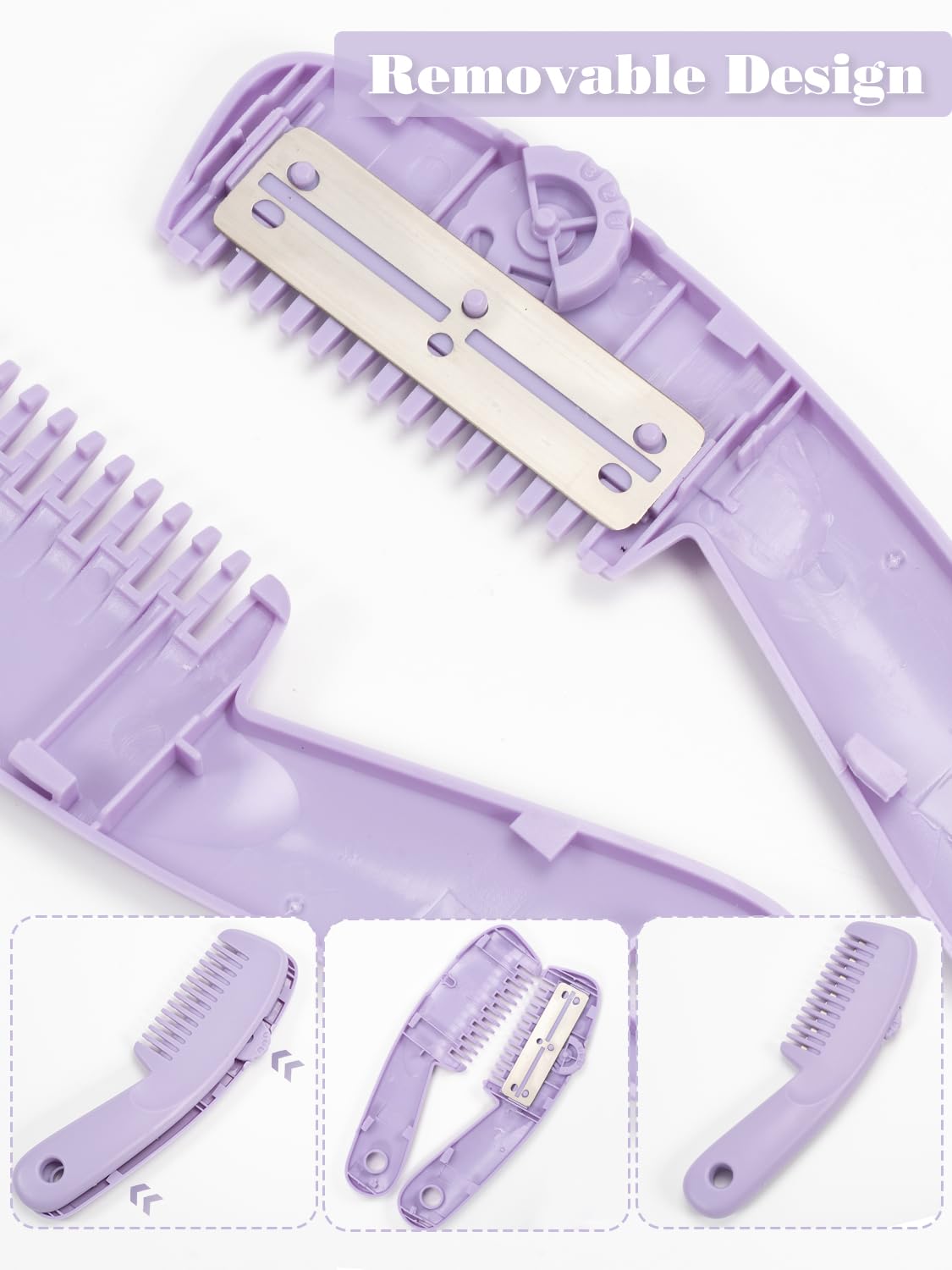 Razor Combs for Hair Cutting Women, 2 Pack Hairs Thinning Comb with 10 Pieces Blades, Split End Trimmer for Thick Hair (Purple and Pink)