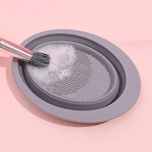 1pcs Silicone Makeup Brush Cleaner Folding Powder Puff Cleaning Bowl Eyeshadow Brushes Washing Soft Pad Beauty Tools,Grey,11 * 15 * 1.5cm (After Folding),11 * 15 * 4.5cm (After unfolding)