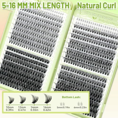 Eyelash Clusters Kit With Bottom Lashes 30+40+60+80D Lashes 668 Pcs Natural Wispy Lash Clusters Eyelash Extension Kit 5-16MM D Curl Lash with Bond and Seal Remover Tweezer for DIY at Home