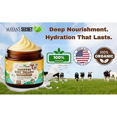 Mayan's Secret Beef Tallow Whipped Moisturizer ? Grass Fed with Jojoba, Shea & Cacao Butter, Raw Honey ? Hydrates Dry & Sensitive Skin ? USA Made, Citrus Fresh (2 Ounce (Pack of 2))