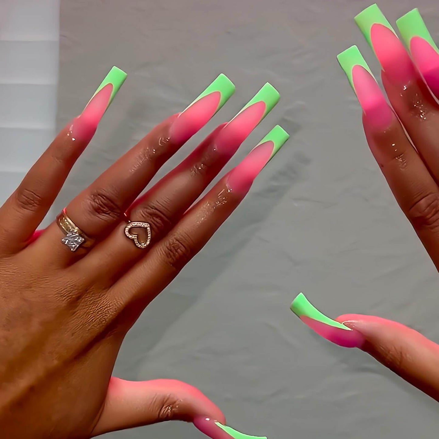 RUOKEXIN Long Square Press on Nails French Tip Fake Nails Curved False Nails with Designs Matte Artificial Nails XXL Long Nail Press ons Full Cover Glue on Nails Cute Stick on Nails for Women 20Pcs