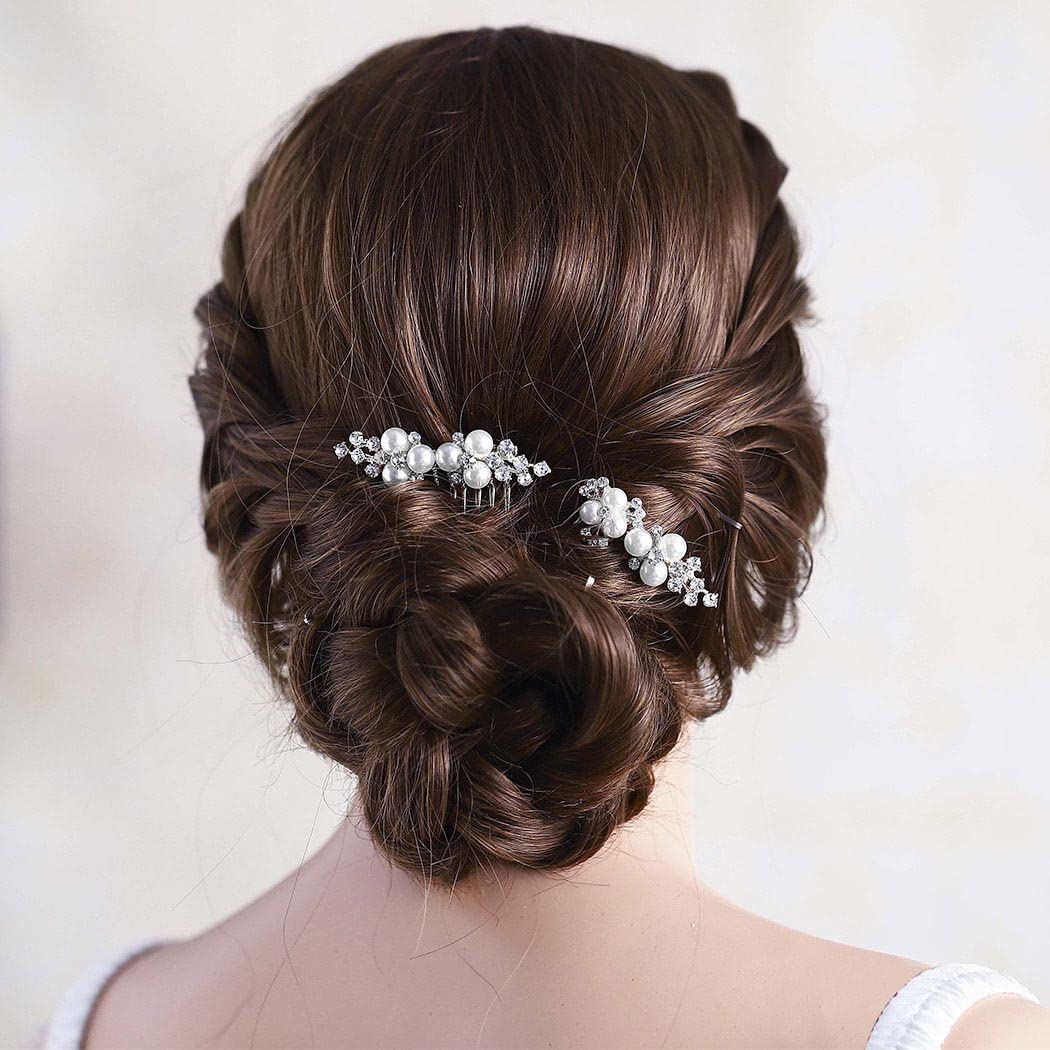 Brishow Pearl Rhinestone Hair Comb Silver Wedding Hair Clip Bridal Hair Accessories for Women and Girls