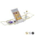 MARBBNEST Bathtub Tray Caddy for Luxury Bath Expandable Extra Wide Bath Tub Tray with Natural Marble Tray and Mobile/Tablet Stand, Ideal for Home Spa Lovers(Gold + Jazz White)
