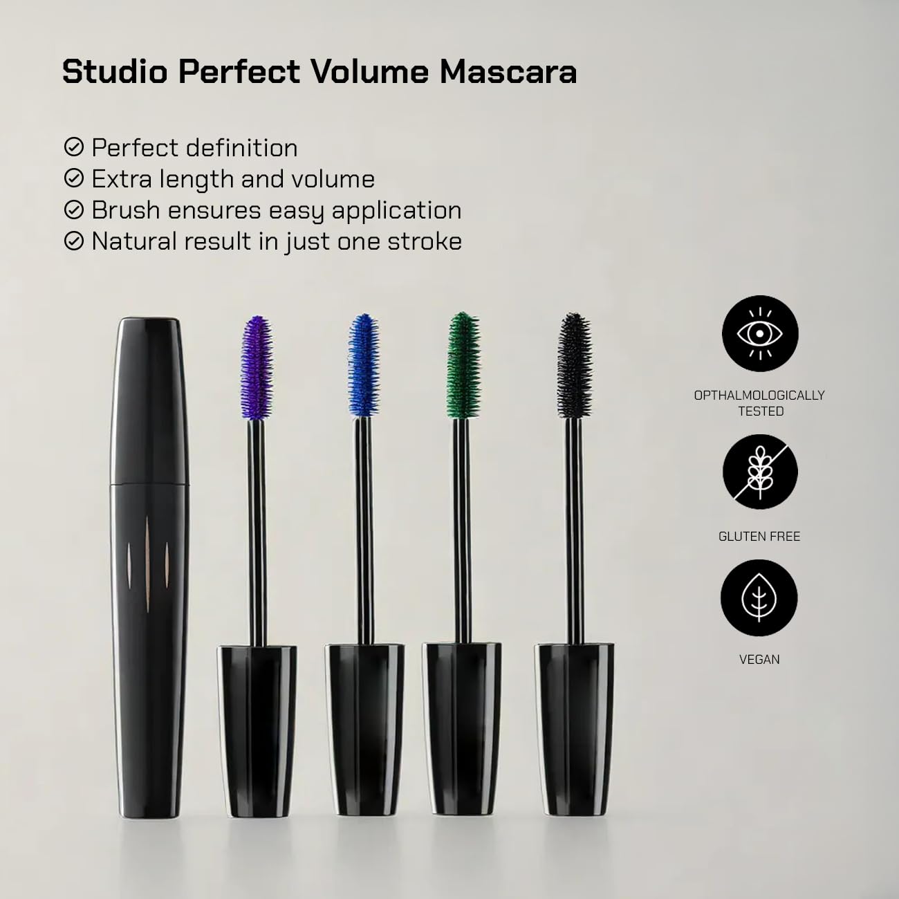 Radiant Professional Studio Perfect Mascara Volume and Length – Smudge-Proof, Cruelty Free, Lengthening Mascara with Silicone Brush & Natural Wax – Green (05), 0.30 oz