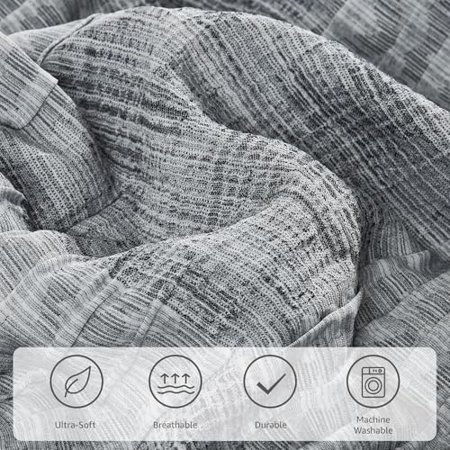 MaiRêve Oversized Queen Comforter Set with Charcoal Grey Crinkle Texture - 7 Pieces