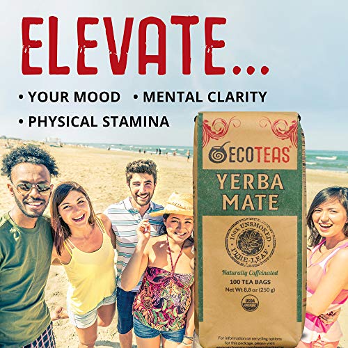 ECOTEAS Organic Yerba Mate Tea Bags Unsmoked - 100 Count Pack of 3