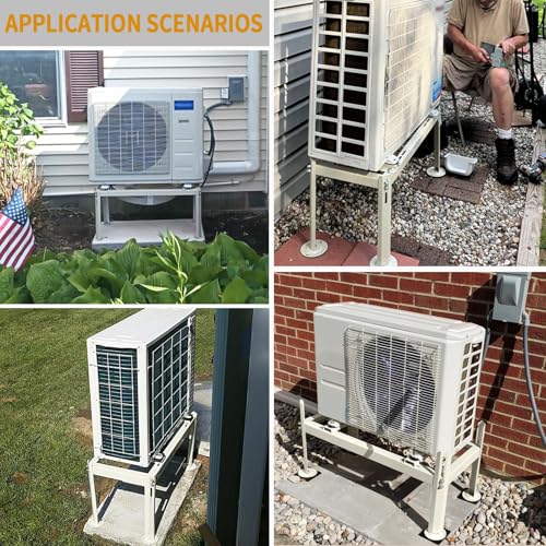 Beige Mini Split Ground Stand for 9000-24000 BTU Ductless AC Heat Pumps, Heavy Duty Adjustable Condenser Support