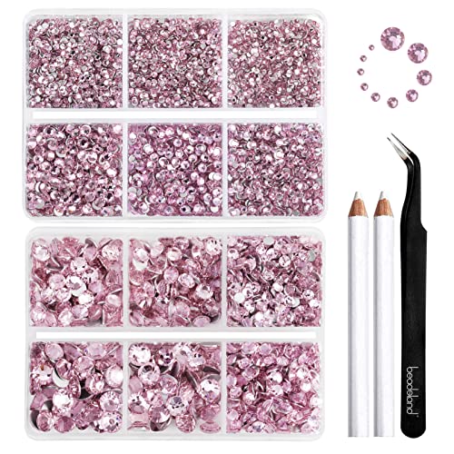 Pink Rhinestones for Nails 8300pcs Flatback Beads Set - Light Pink, 10 Sizes with Tools
