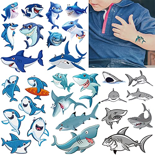 54Pcs Shark Temporary Tattoos, Under Ocean Fish Animals Fake Tattoo Stickers Decorations, Home Activity Classroom School Prizes Rewards, Birthday Party Favor Supplies