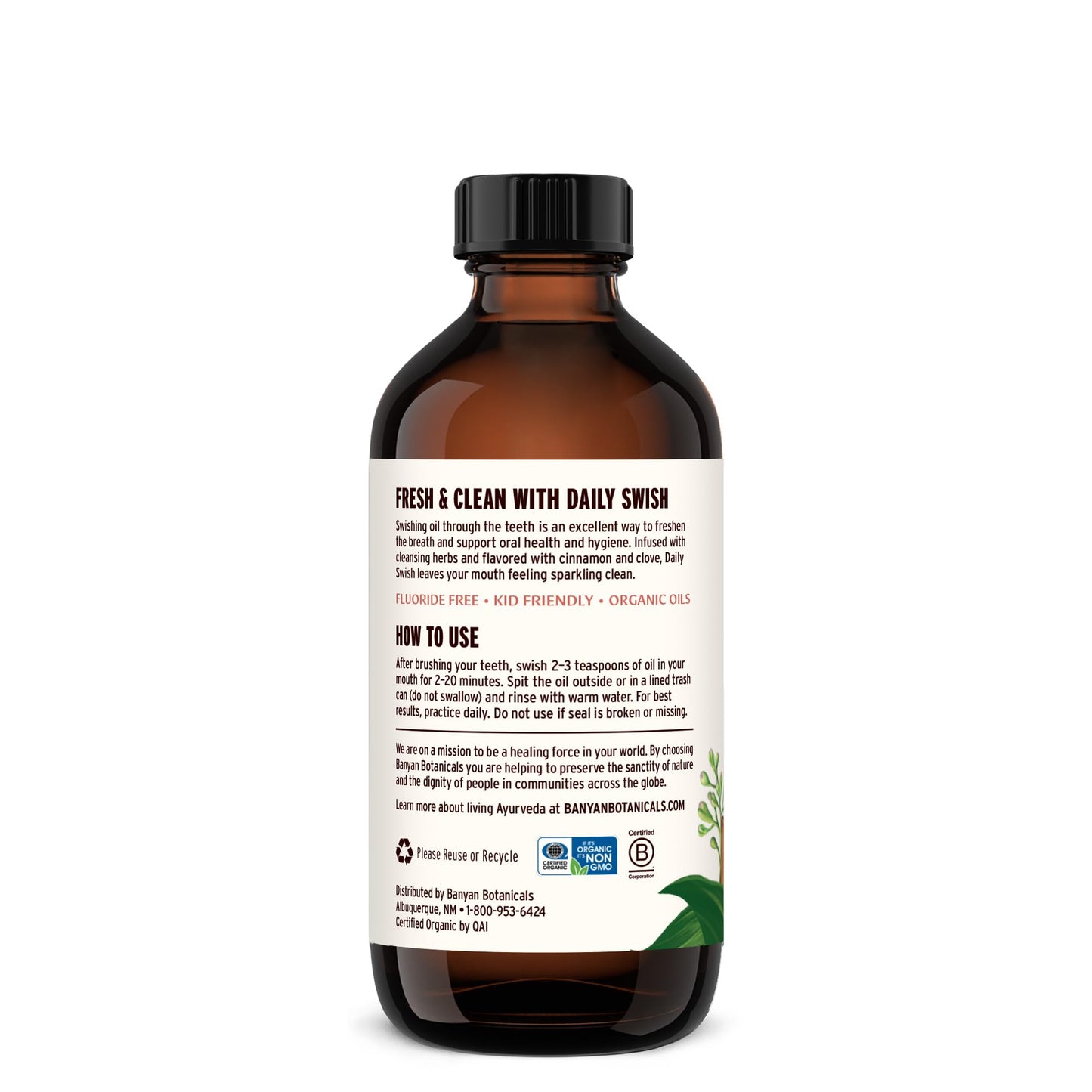 Banyan Botanicals Cinnamon Daily Swish – Organic Ayurvedic Pulling Oil with Coconut Oil – Mouthwash for Fresh Breath and Sparkling Oral Health* – 8 oz – Non GMO Sustainably Sourced Vegan