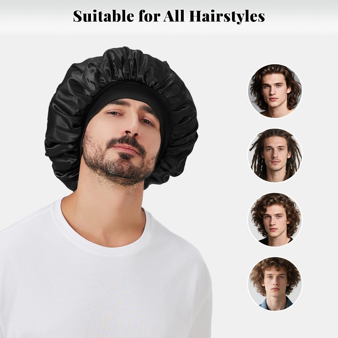 Bonnet for Men, Satin Silk Bonnet for Sleeping with Wide Band, Soft Hair Bonnets for Curly Hair Braids