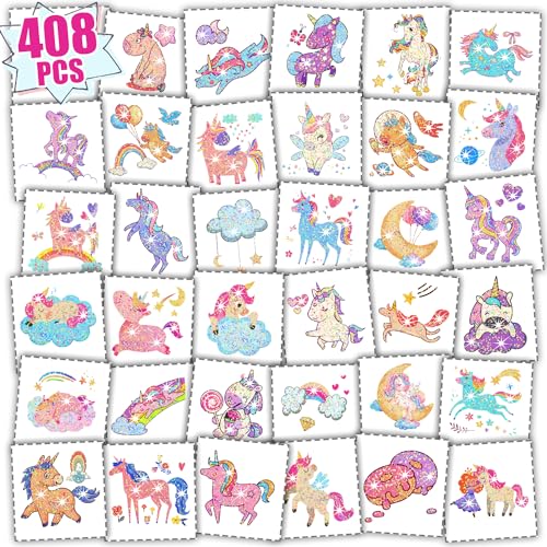 Partywind 204 Styles Glitter Temporary Tattoos for Kids Girls, 34 Sheets Perforated Tattoo Stickers for Girls Party Supplies Favors, Birthday Goodie Bag Stuffers Games Toys