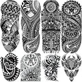 Tribal Totem Temporary Tattoo Sleeve for Men Women, 4-Sheet Full Arm Large Hawaiian Tribal Viking Fake Sleeve Tattoo Adult and 4-Sheet Black Polynesian Turtle Half Temp Tatoo Sticker Thigh Leg Body