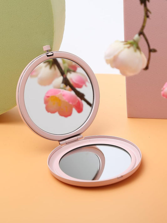 Double-Sided 1/2X Magnifying Pocket Makeup Mirror Round Pink