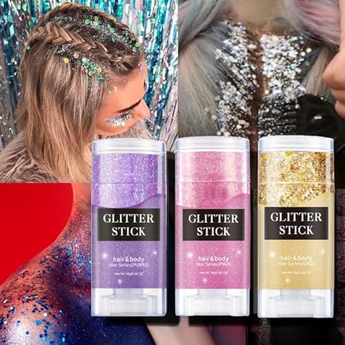Gold Face and Body Glitter Stick,Sparkling Neon Outfit Party Holographic Sequins Paint Body Glitter Gel Makeup.(Gold face Glitter Stick)