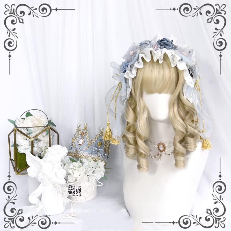 Women's Vintage Pearl Wig with Curls - Beige Gold Lolita Cosplay Hair