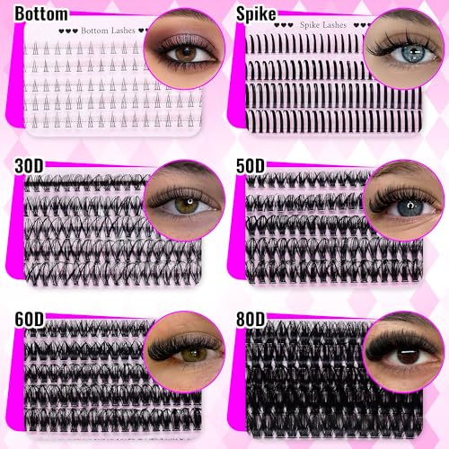 DIY Lash Extension Kit 1930Pcs Cat Eye Spike Bottom Lashes | Lash Clusters Set with Bond & Seal