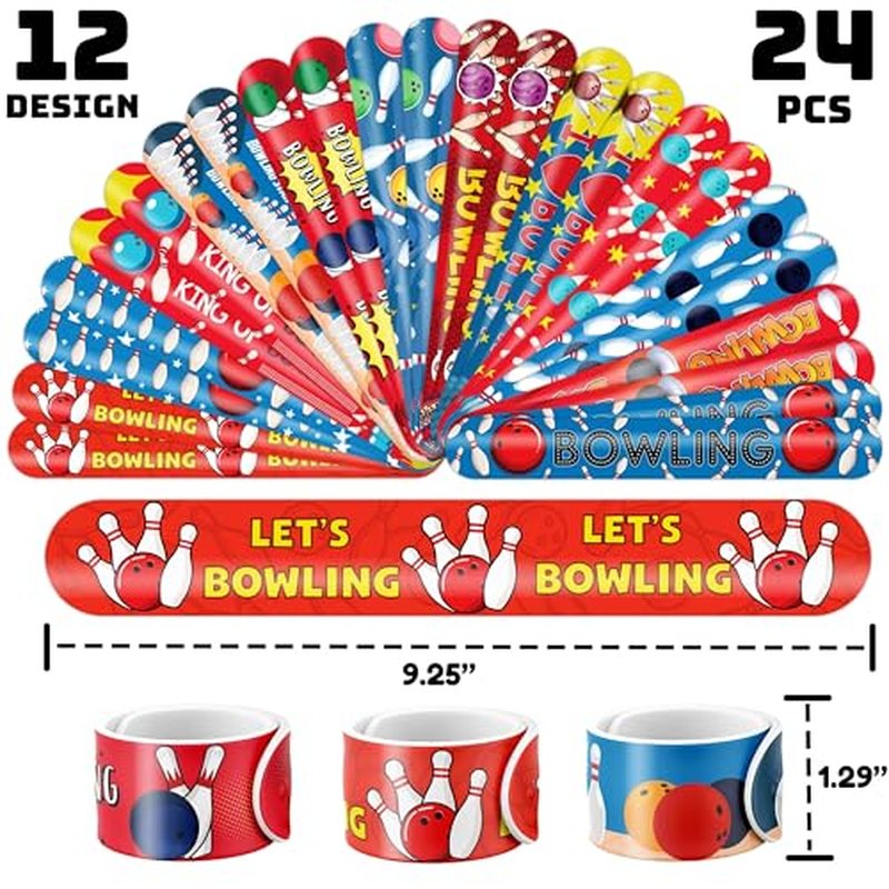 48 PCS Bowling Party Set: 24 PCS Temporary Tattoos & 24 PCS Slap Bracelets - Fun Bowling-Themed Gifts for Kids, Girls and Boys, Birthday Parties, Baby Showers, Classroom Rewards & Sports Events