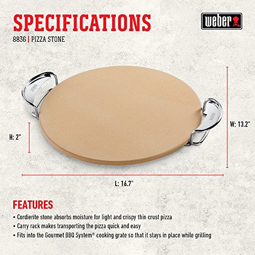 Weber Gourmet BBQ Pizza Stone with Carry Rack - 16.7 Inch Grilling Accessory