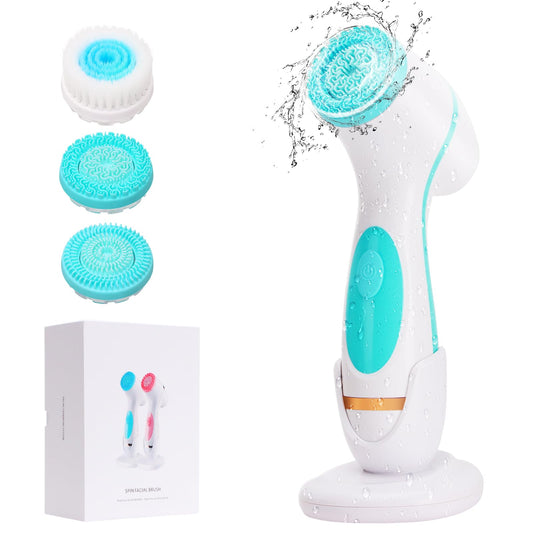 Facial Cleansing Brush, Waterproof Dual-Rotation Face Scrubber Exfoliator with 3 Brush Heads and 2 Adjustable Speeds, Rechargeable Exfoliating Face Brushes for Cleansing and Skin Care (Blue)