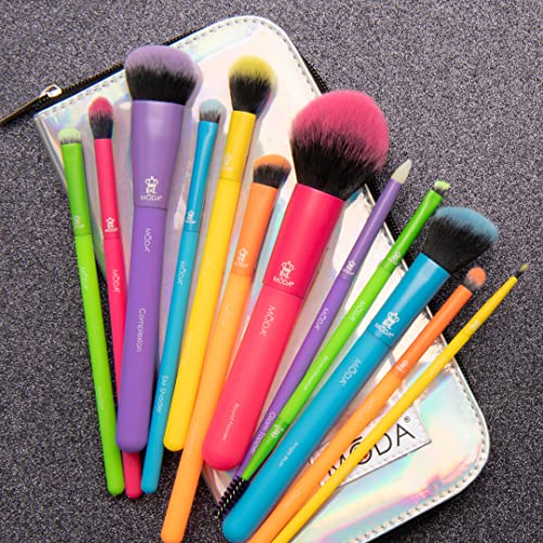 Electric Makeup Brush Set with Holographic Travel Case - 13 Pcs, Neon