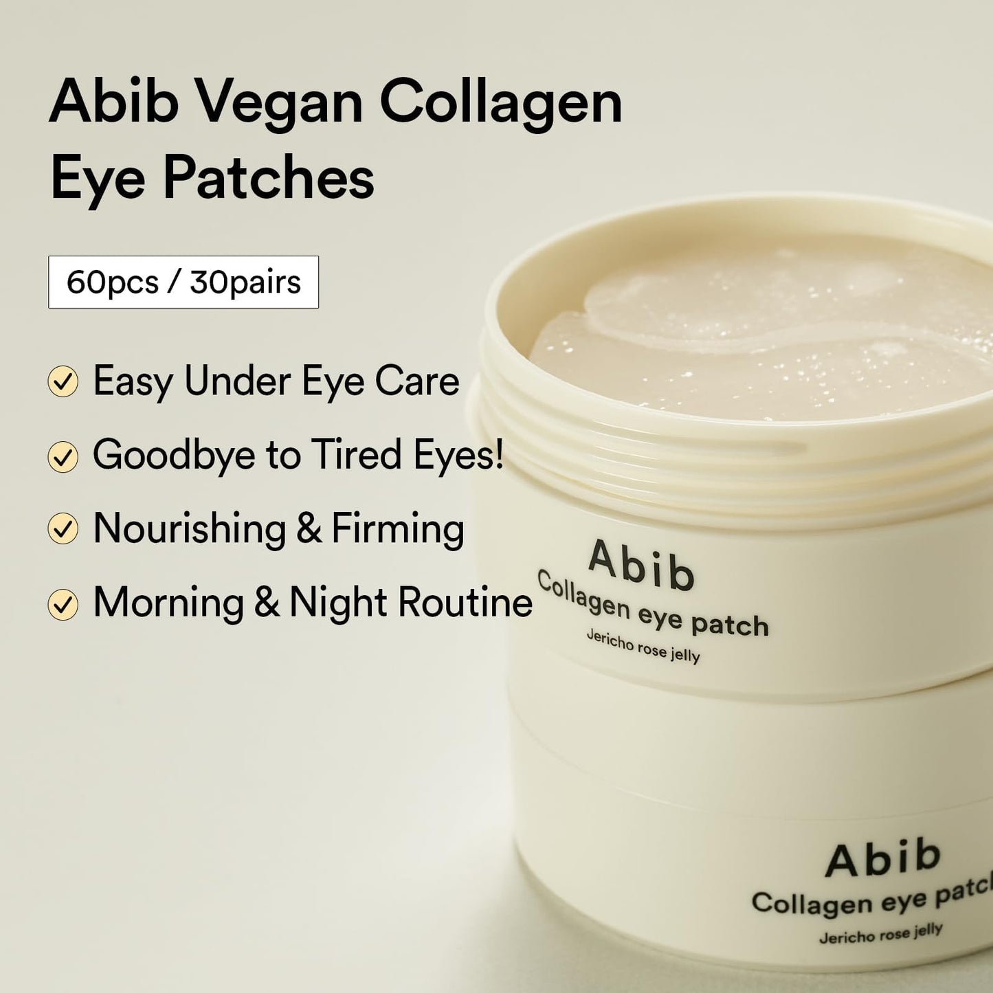 Abib Collagen Eye Patch Jericho Rose Jelly 60 Patches, Korean Under Eye Patches for Puffy Eyes and Dark Circles, Anti-Wrinkle, Collagen, Caffeine, Niacinamide, Ceramide, Antioxidant, Skin Care