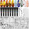 21PCS Nail Stamping Plates Set with 8 Colors Gel Polish - Professional Manicure Kit