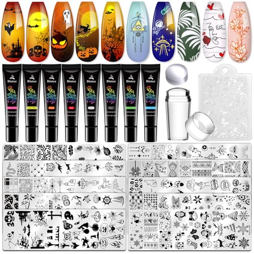 21PCS Nail Stamping Plates Set with 8 Colors Gel Polish - Professional Manicure Kit