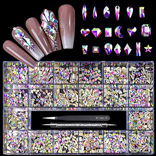 20 Styles Crystal AB Flatback Rhinestones Set for Nail Art Crafts - 1000 Diamonds