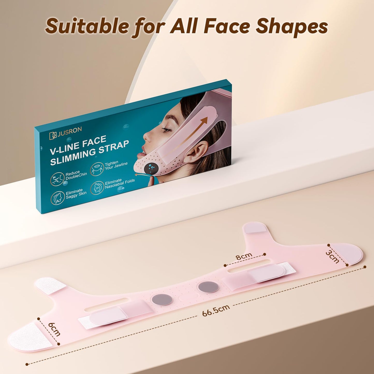 JUSRON V-Line Mask Chin Up Mask Face Strap, Soft Silicone Chin Strap V Shaped Face Mask 23-27 Inches (Pink)