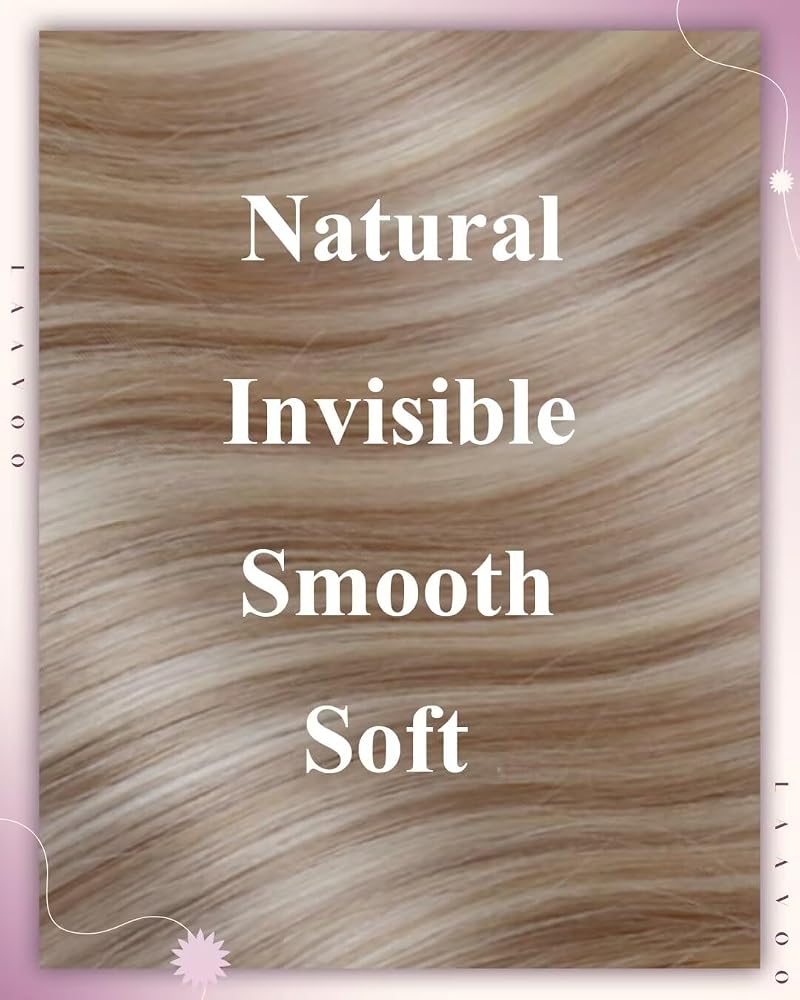 LaaVoo Beaded Weft Hair Extensions - Real Human Hair, 22in, 50g, Light Ash Blonde 613