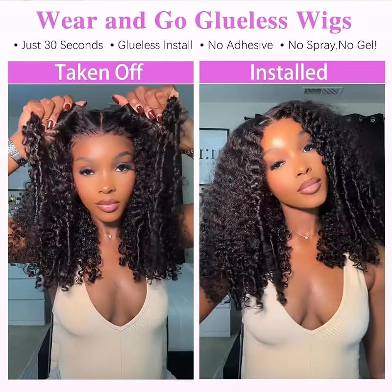 Burmese Curly Half Wig Human Hair - 14 Inch Glueless Flip Over Style, 200% Density, Headband, Beginner Friendly