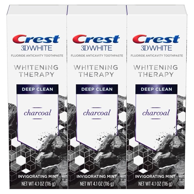 Crest 3D White Whitening Therapy Deep Clean Charcoal Toothpaste - Fluoride, Mint, 4.1 Oz (Pack of 3)