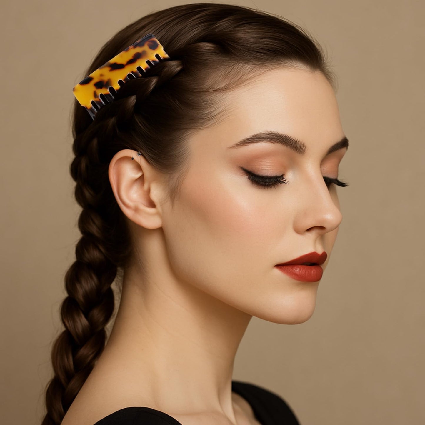 4pcs French Hair Side Comb, Leopard Small French Side Comb Decorative Twist Bun Hold Clips Hair Styling Accessories for Girls Women (4 Styles)