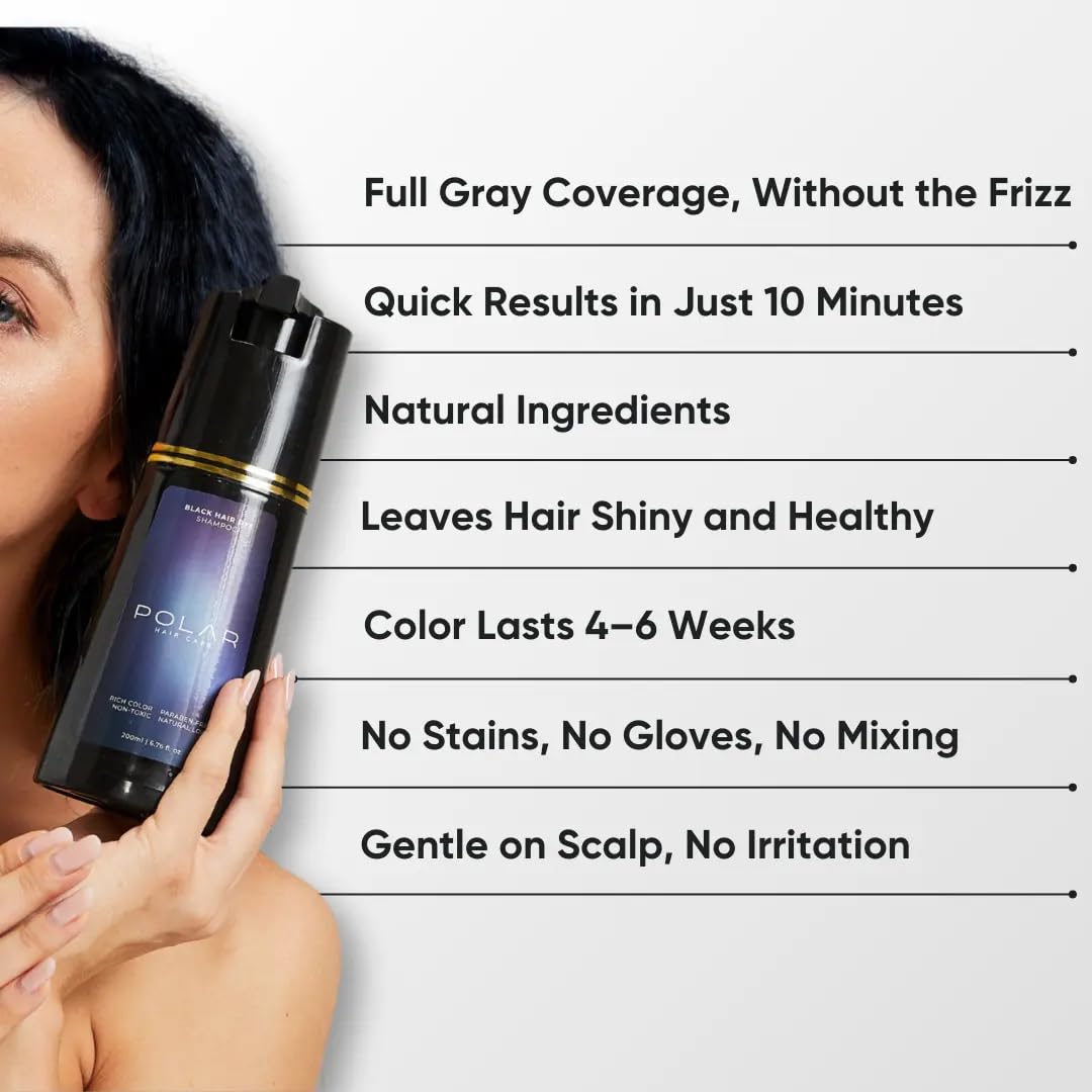 POLAR HAIR CARE Polar Haircare - Hair Dye Shampoo for Gray Hair for Women & Men (Dark Brown) Natural Hair Dye Kit - Semi Permanent Hair Dye Shampoo - Vegan Hair Dye USA 6.76 Fl Oz