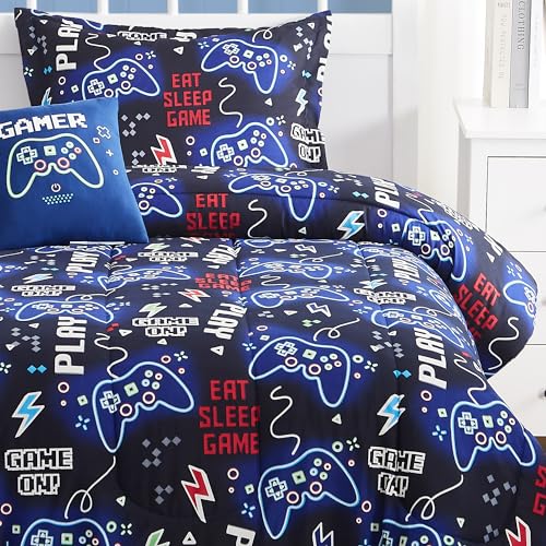 Kaleido Space Gamer Full-Size Bedding Set - Glow in the Dark 4-Piece Comforter Shams