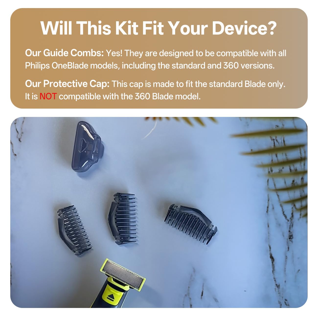 KIONCARE Guards Kit,1/3/5mm Guide Combs and Protective cap Fit for Philips Norelco OneBlade Handles