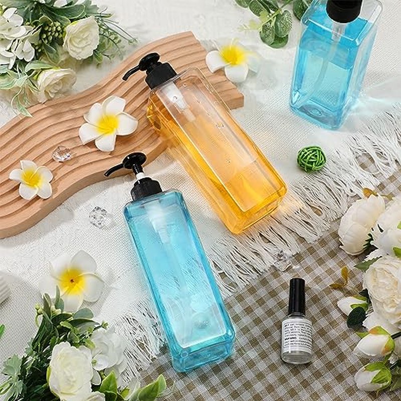 20 Pack 16oz/ 500ml Plastic Empty Bottles Refillable Shampoo Containers with Pump Lightweight Square Soap Dispenser Bottles for Essential Lotions, Shampoos, Conditioner, Massage Oil (Clear, Black)