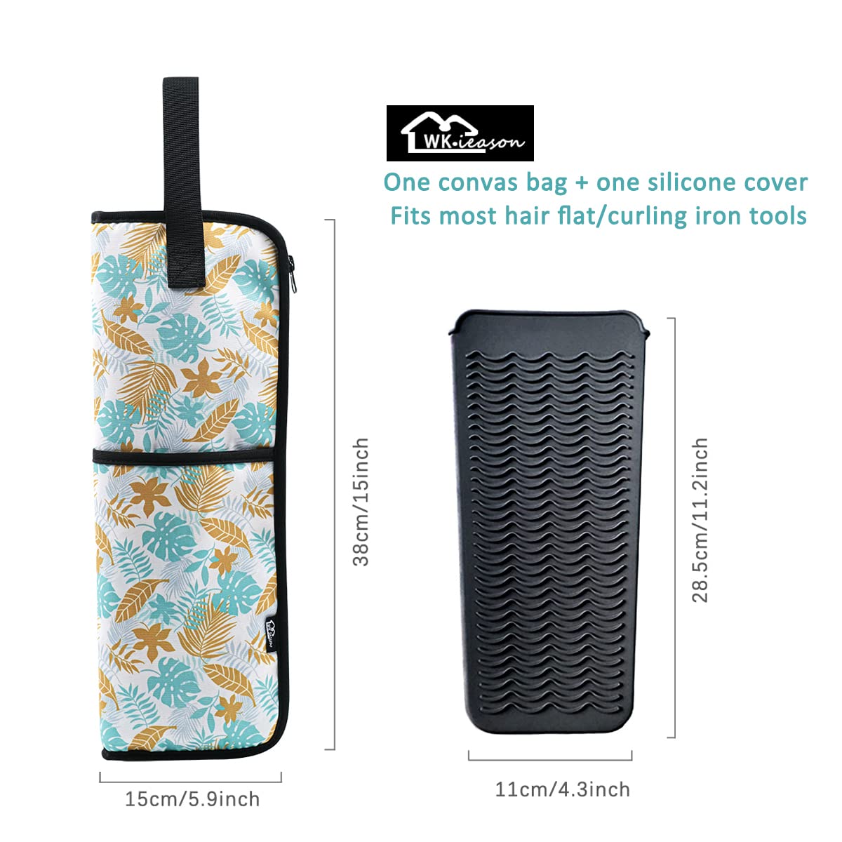 2 Pieces Hair Flat Iron Case Holder Canvas Bag Heat Resistant Curling Iron Silicone Straightener Holder Mat for Hair Tools Curling Iron Organizer Bag (Floral print)