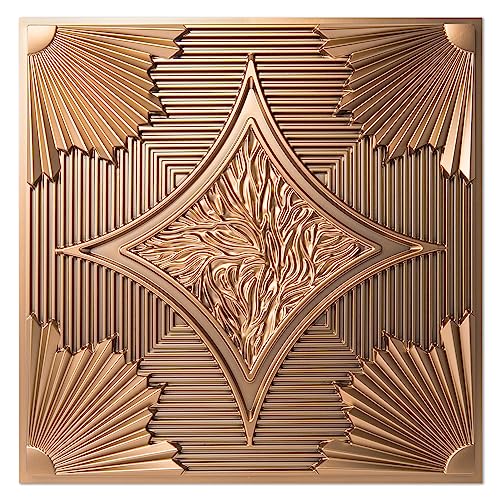 Waterproof 3D Drop Ceiling Tiles - Bronze, 24x24 in, Pack of 12 - Modern Ceiling Decor