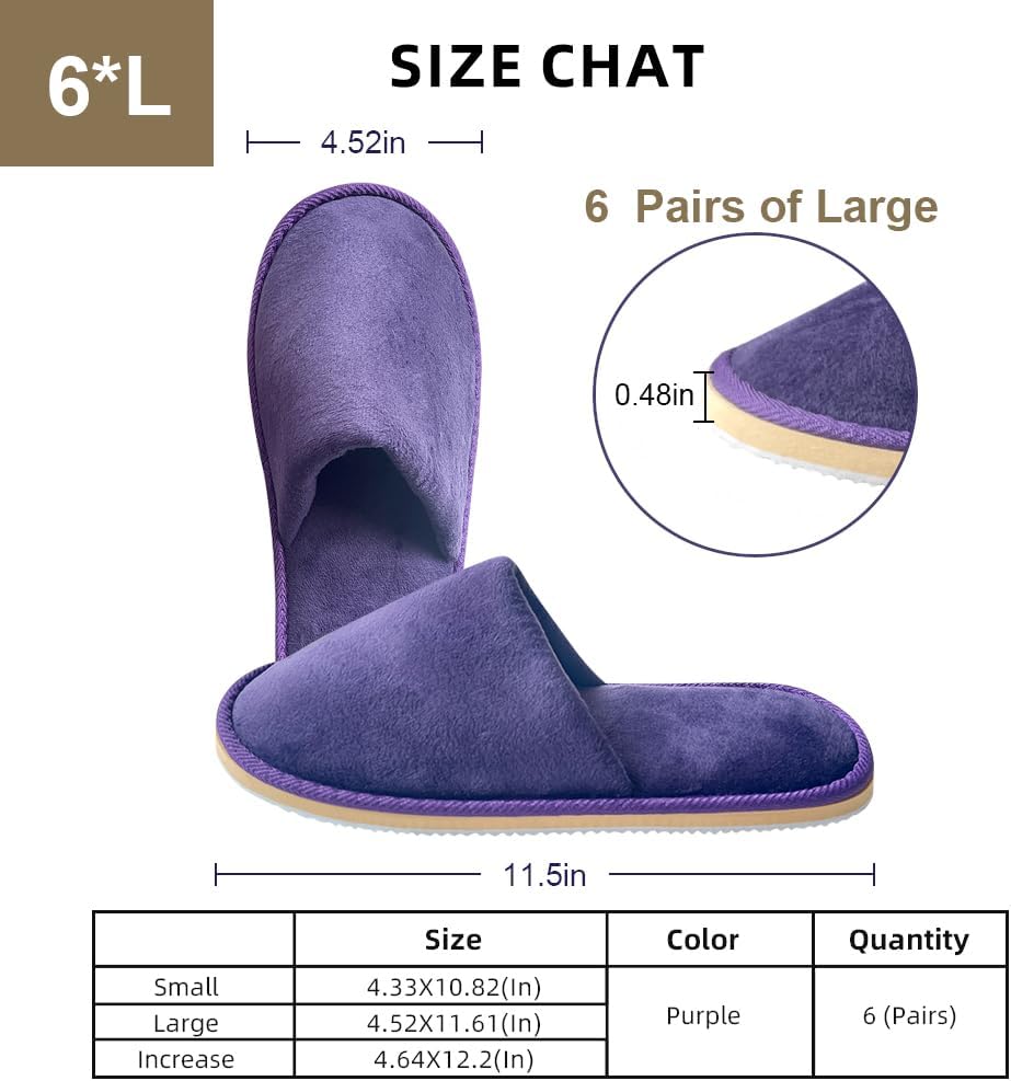 Non-Slip Disposable Slippers - 2-6 Pairs, Washable Velvet Closed Toe for Guests, Hotel & Spa